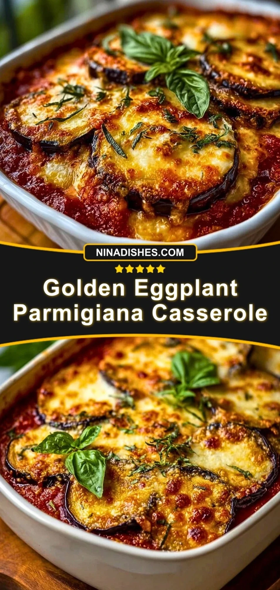 Golden Eggplant Parmigiana Casserole Pin 2