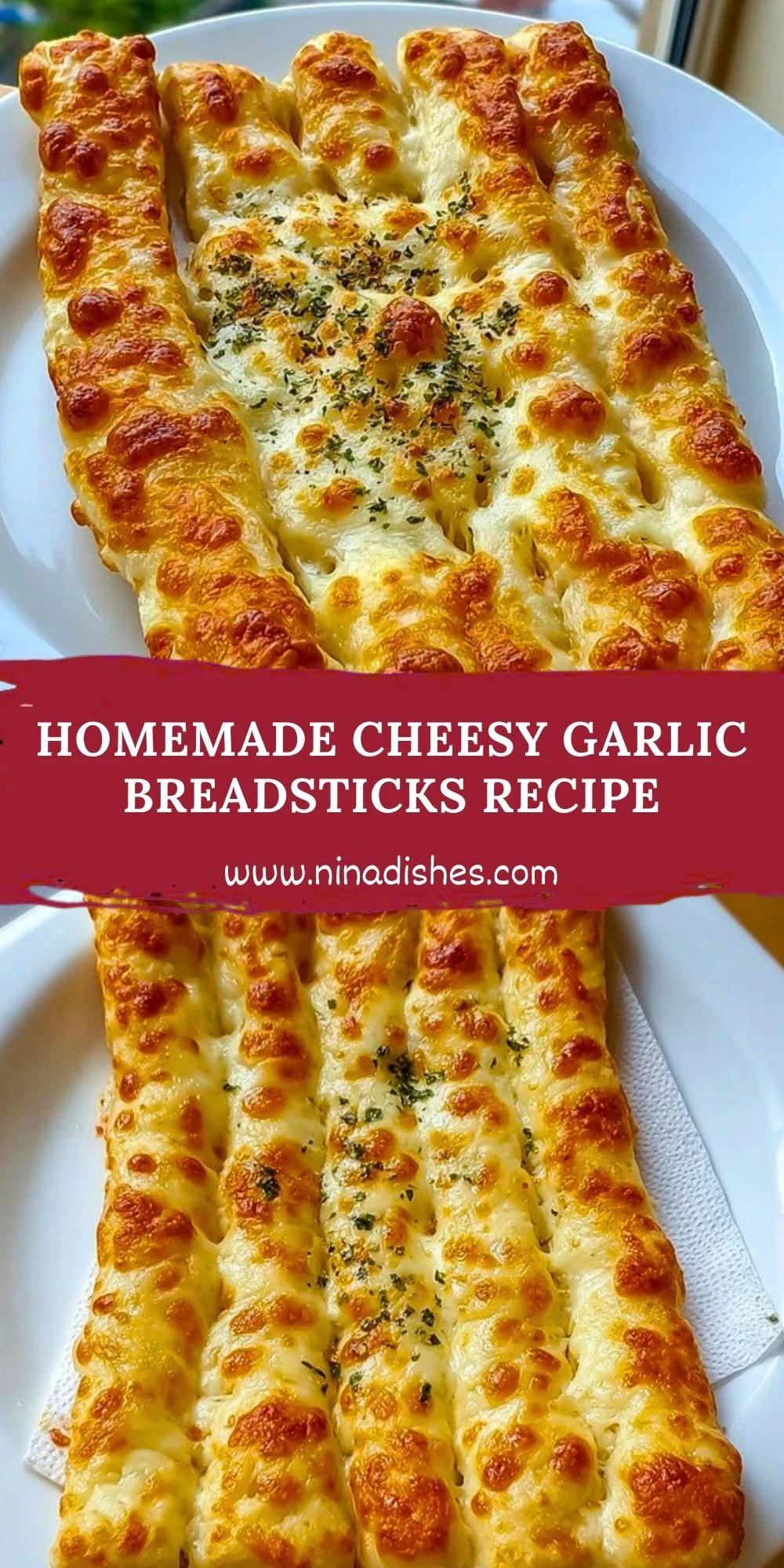 Homemade Cheesy Garlic Breadsticks Recipe Pin 1