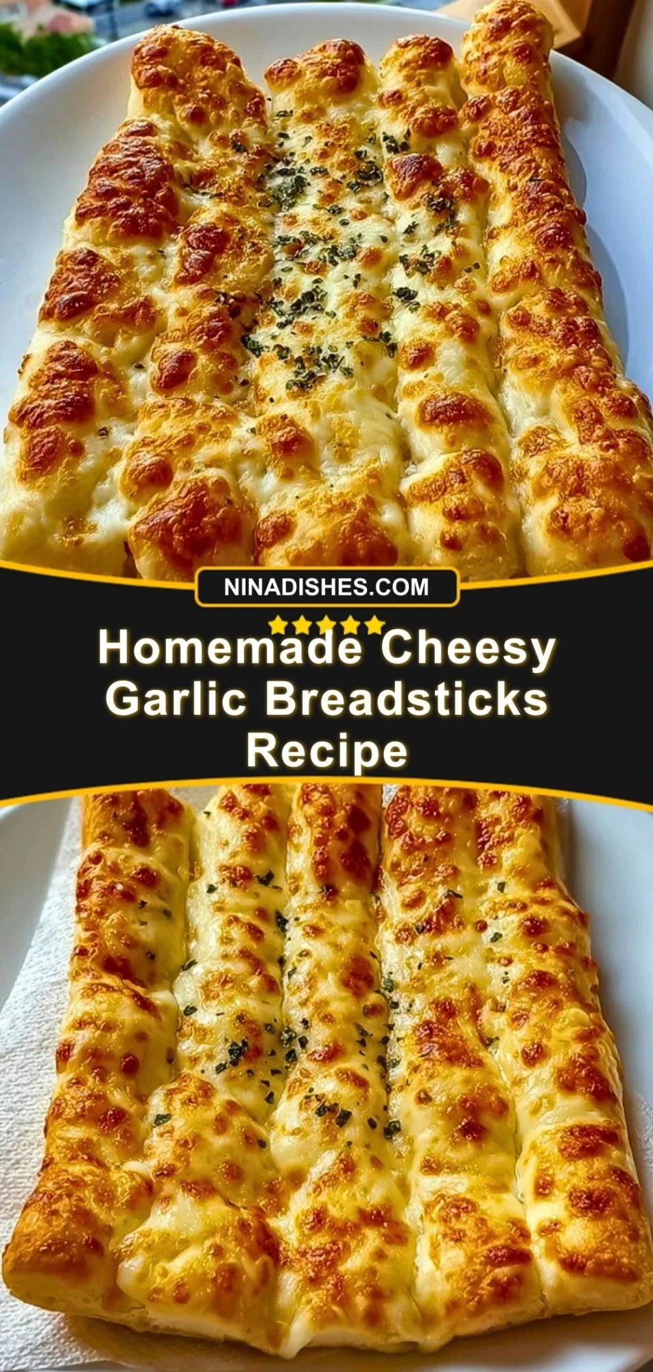 Homemade Cheesy Garlic Breadsticks Recipe Pin 2