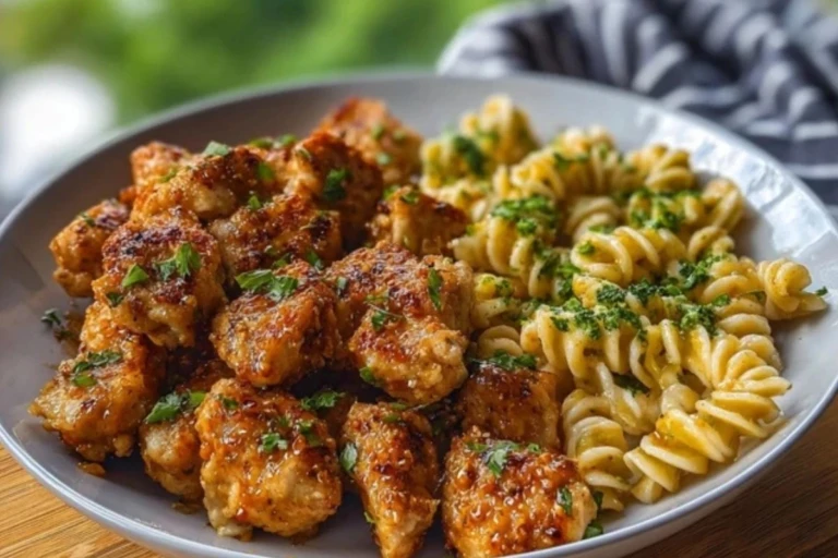 Hot Honey Garlic Chicken Bites & Cajun Alfredo with Crispy Broccoli Twists 1