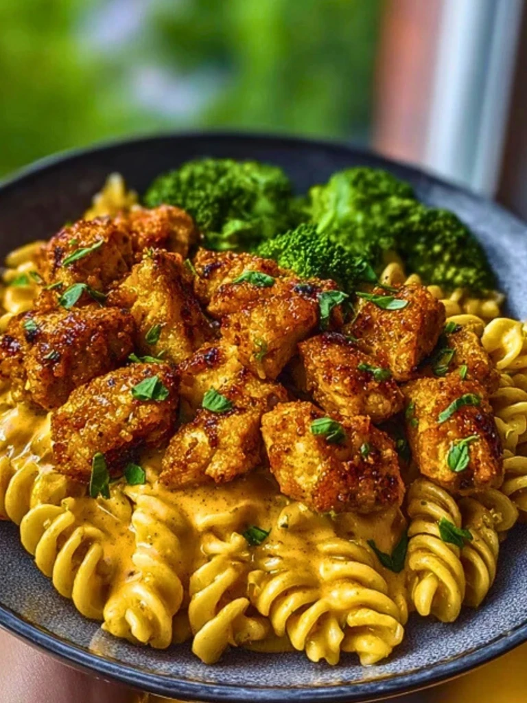 Hot Honey Garlic Chicken Bites & Cajun Alfredo with Crispy Broccoli Twists 2