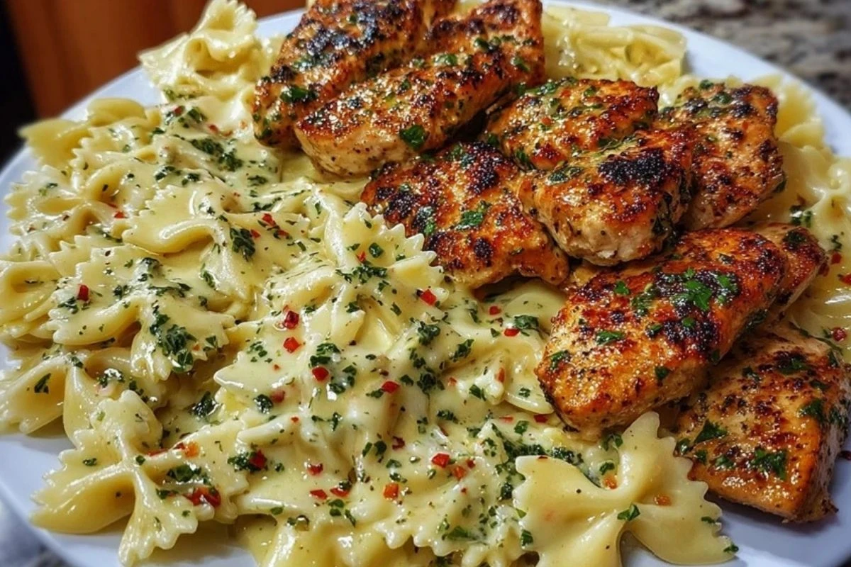 Lemon Garlic Chicken with Creamy Bowtie Pasta 1