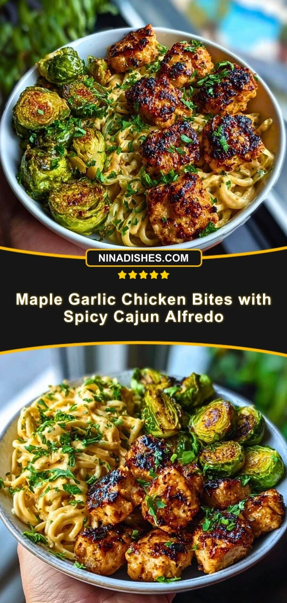 Maple Garlic Chicken Bites with Spicy Cajun Alfredo Pin 2