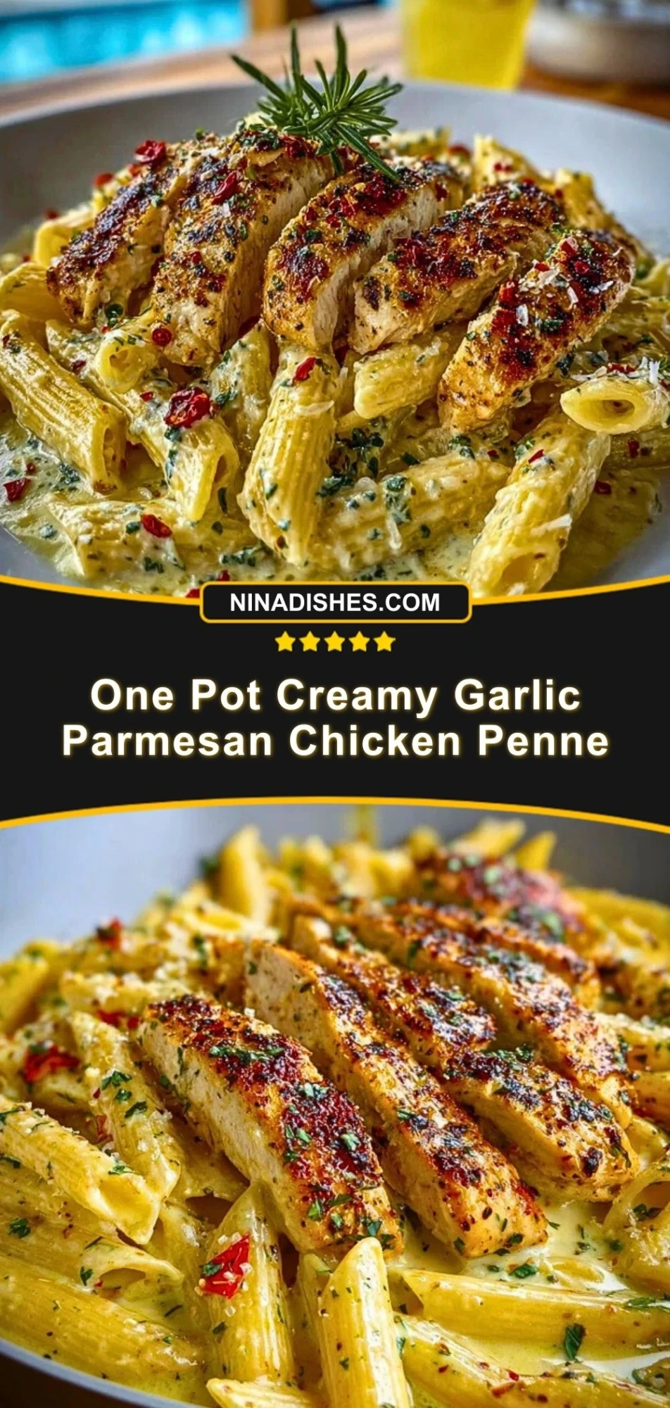 One Pot Creamy Garlic Parmesan Chicken Penne Pin 2
