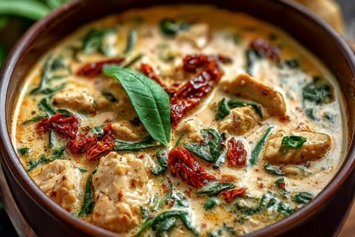 Rich & Creamy Chicken Spinach Soup with Sun-Dried Tomatoes 1