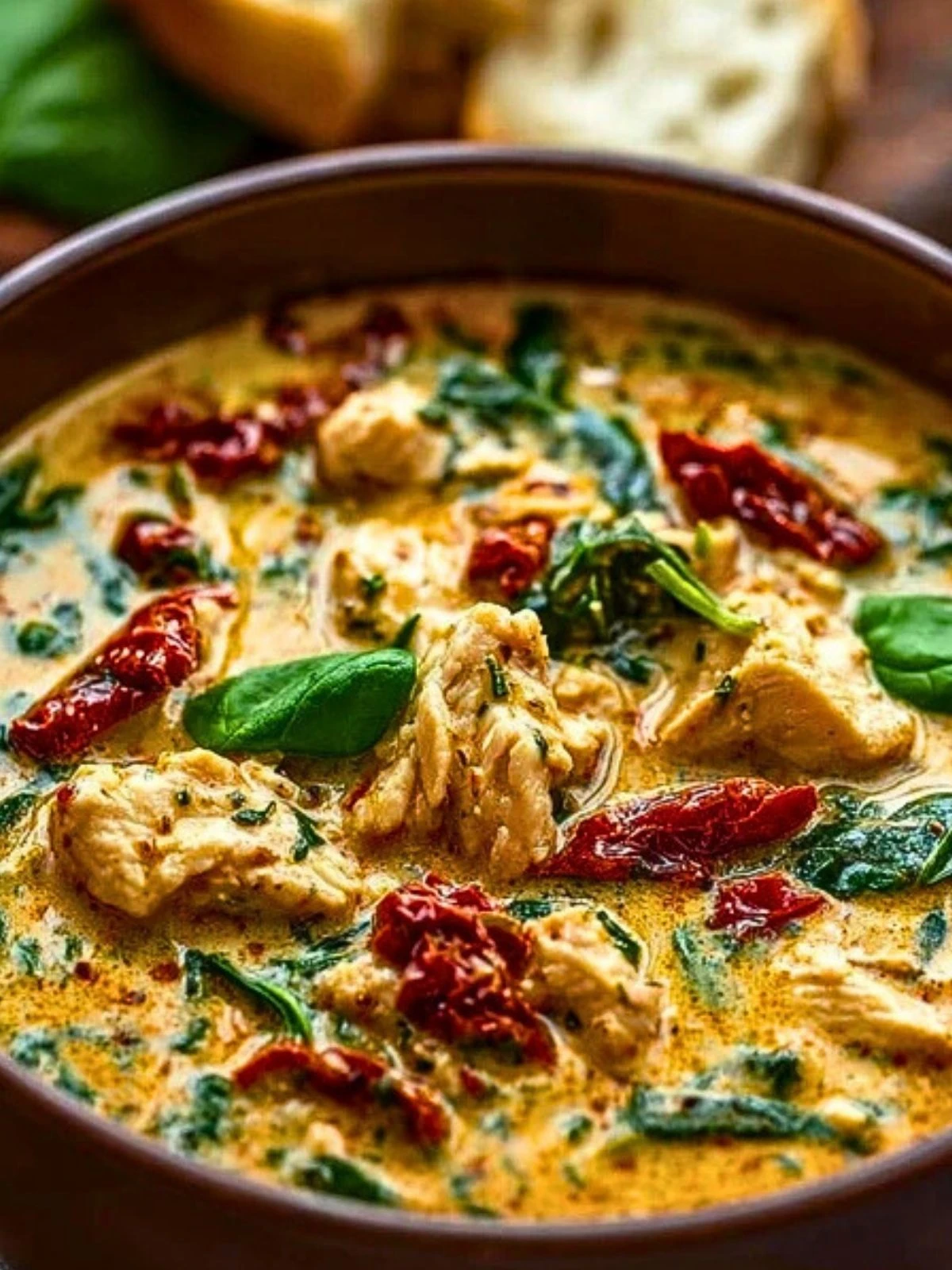Rich & Creamy Chicken Spinach Soup with Sun-Dried Tomatoes 2