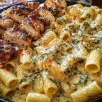 Rigatoni in Cheesy Italian Herb Alfredo with Cajun Chicken 1