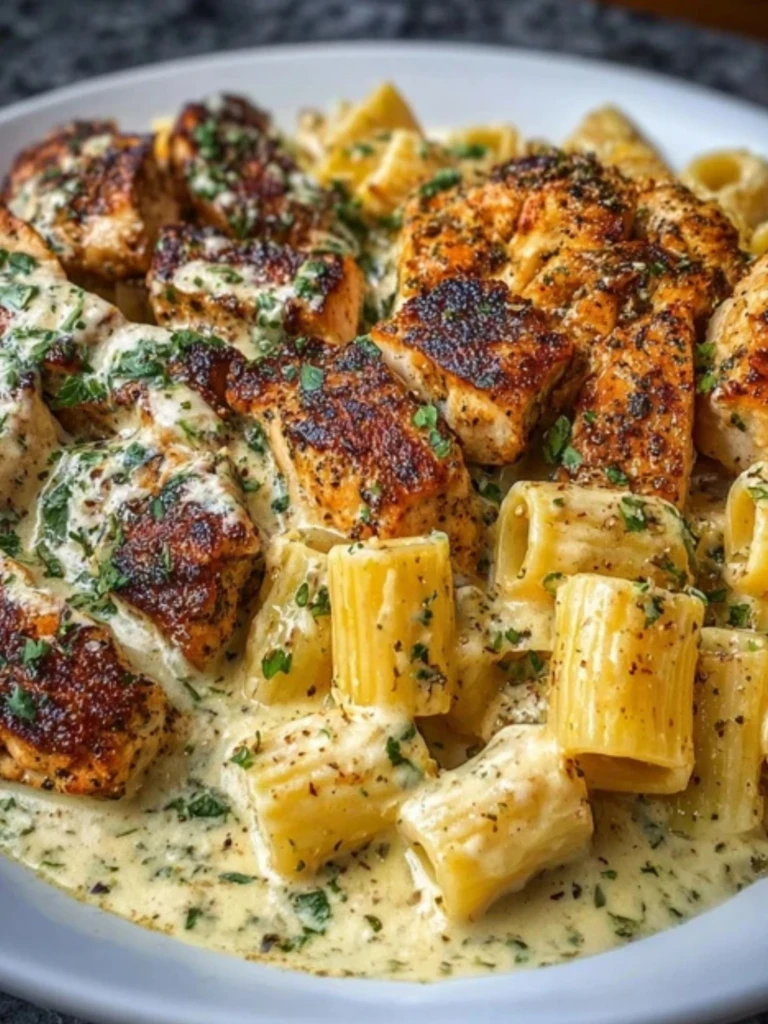 Rigatoni in Cheesy Italian Herb Alfredo with Cajun Chicken 2