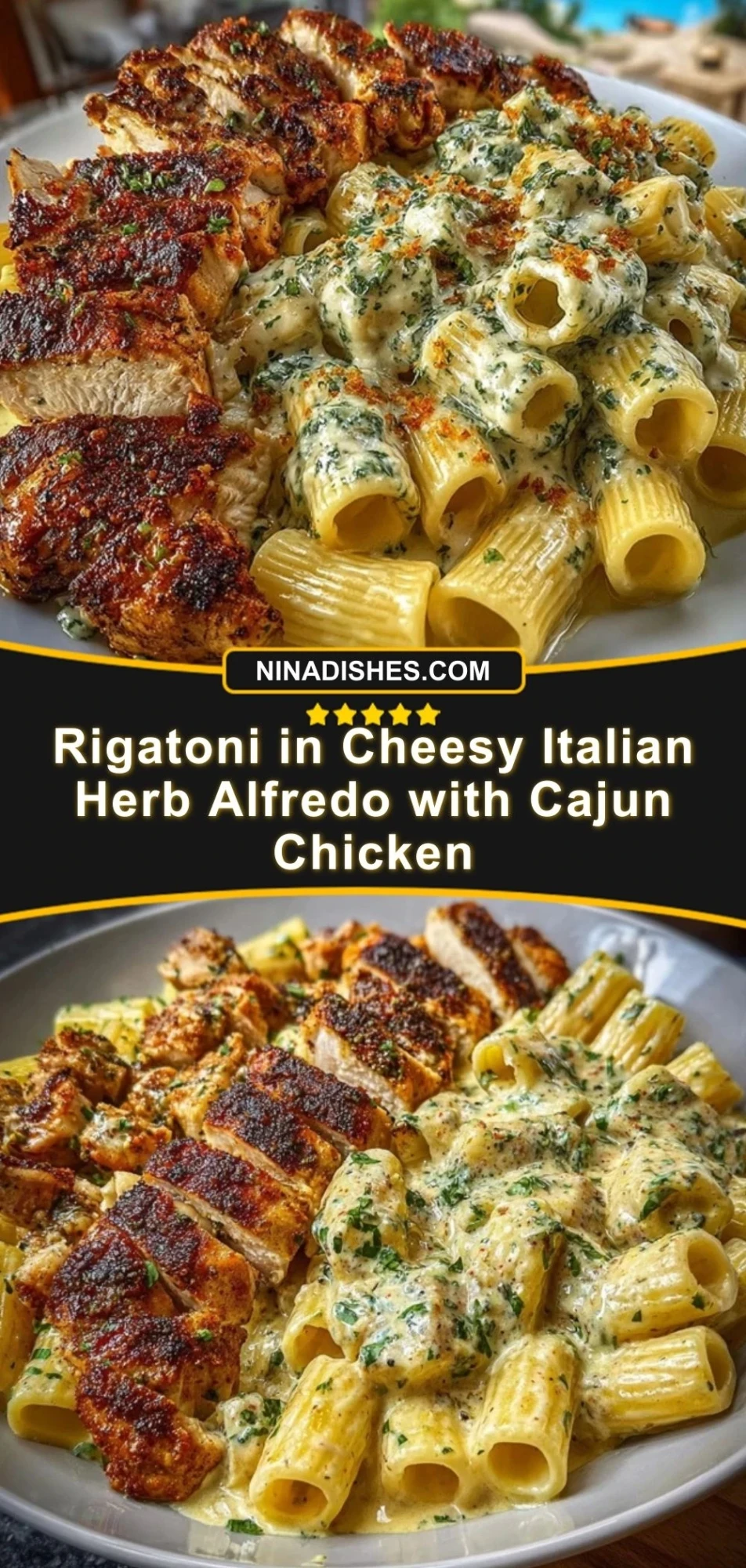 Rigatoni in Cheesy Italian Herb Alfredo with Cajun Chicken Pin 2