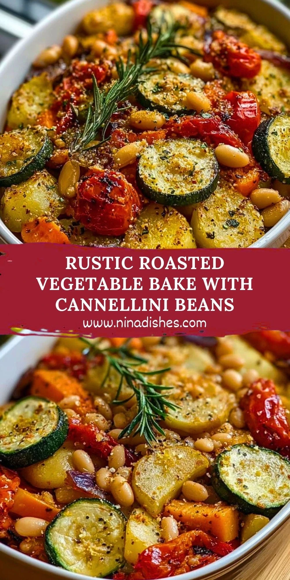 Rustic Roasted Vegetable Bake with Cannellini Beans Pin 1