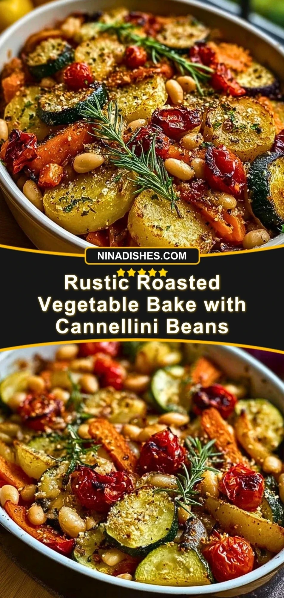 Rustic Roasted Vegetable Bake with Cannellini Beans Pin 2