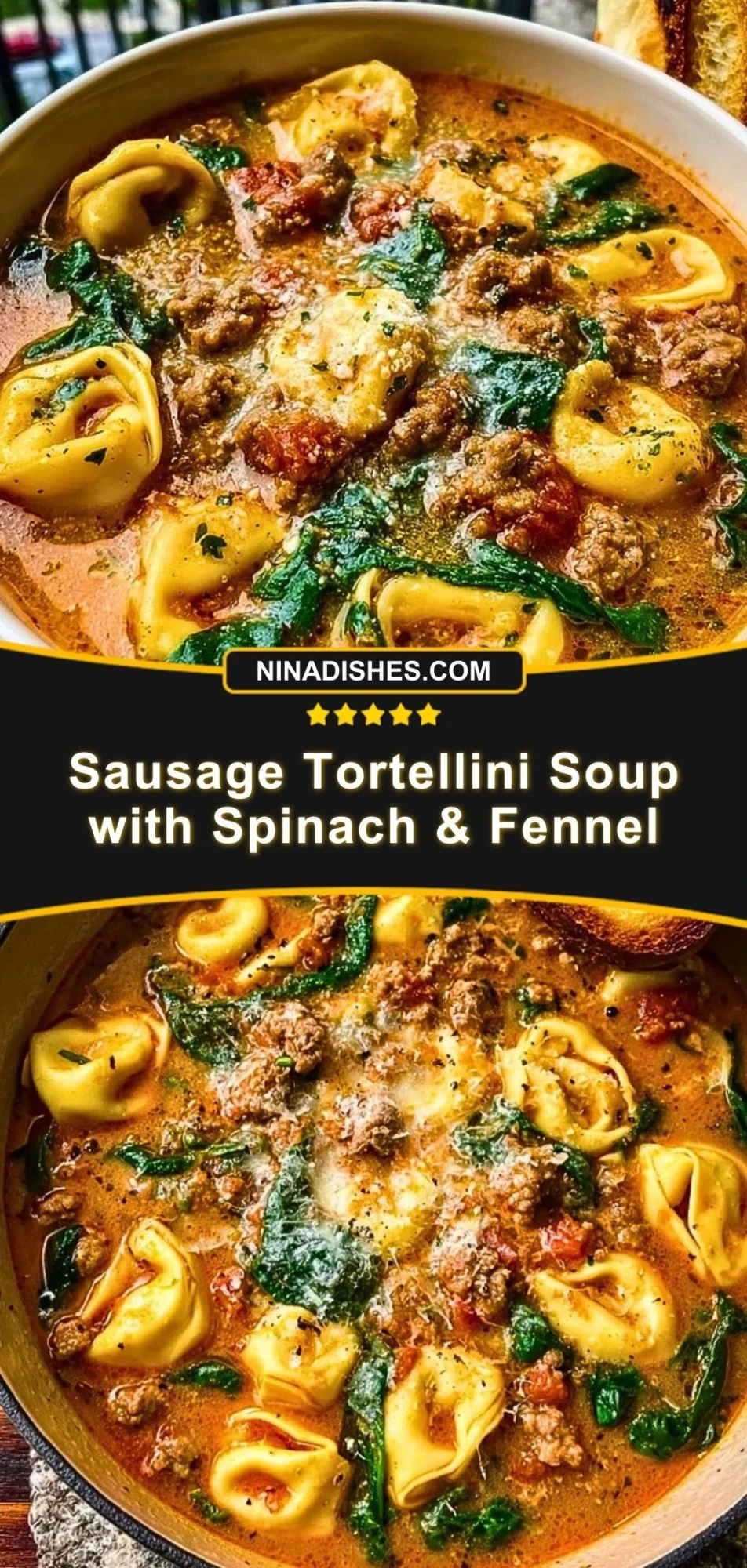 Sausage Tortellini Soup with Spinach & Fennel Pin 2