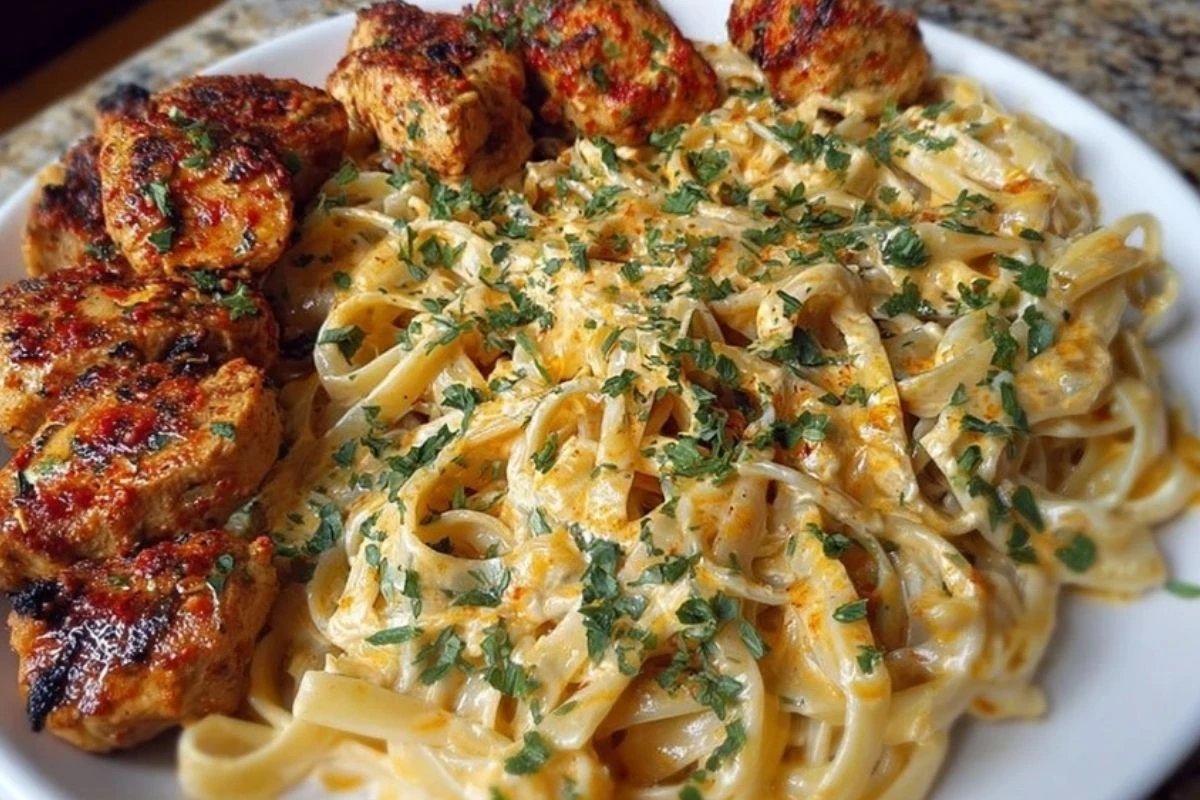 Savory Cajun Chicken and Creamy Garlic Parmesan Linguine 1