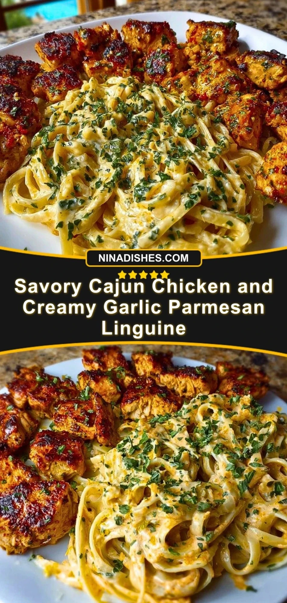 Savory Cajun Chicken and Creamy Garlic Parmesan Linguine Pin 2