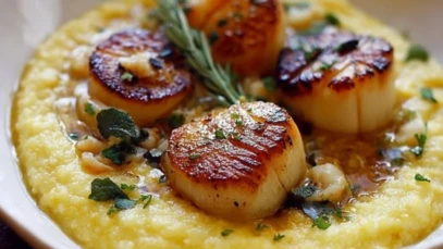 Scallops with Herb Brown Butter over Creamy Polenta 1
