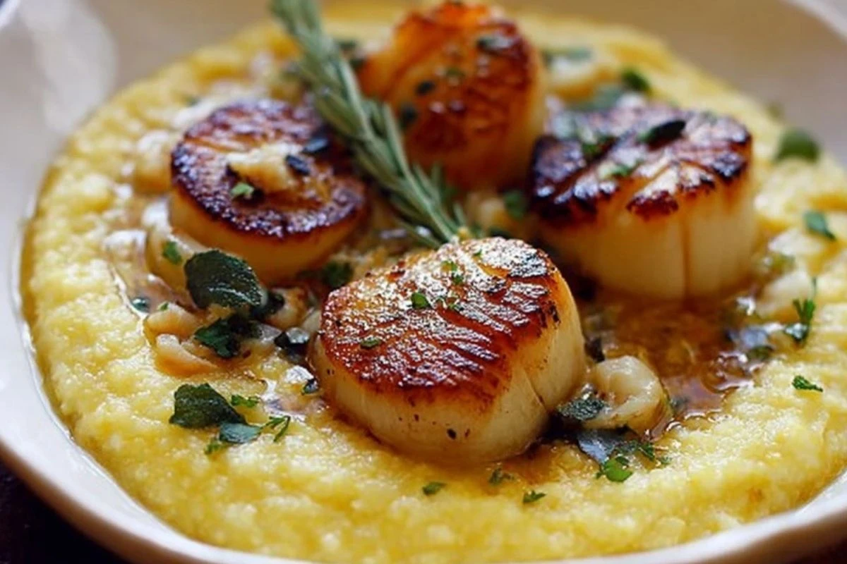 Scallops with Herb Brown Butter over Creamy Polenta 1