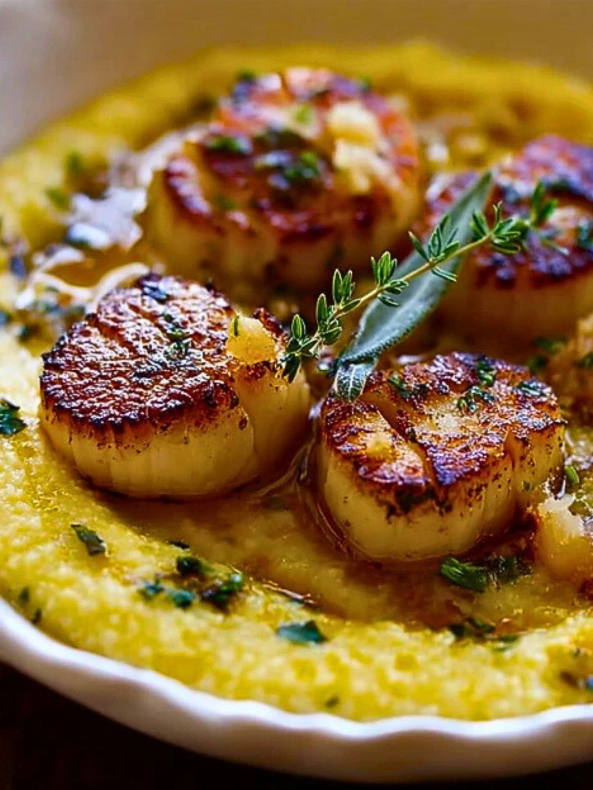 Scallops with Herb Brown Butter over Creamy Polenta 2