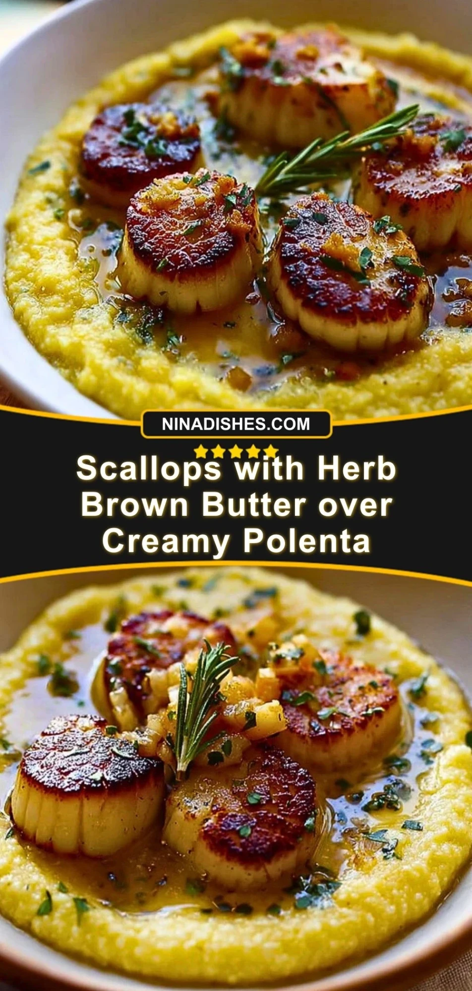 Scallops with Herb Brown Butter over Creamy Polenta Pin 2