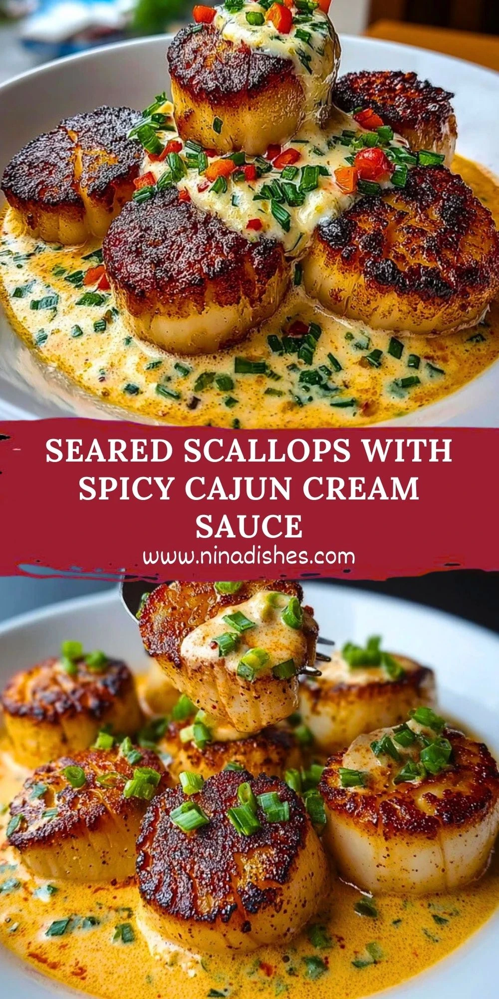 Seared Scallops with Spicy Cajun Cream Sauce Pin 1