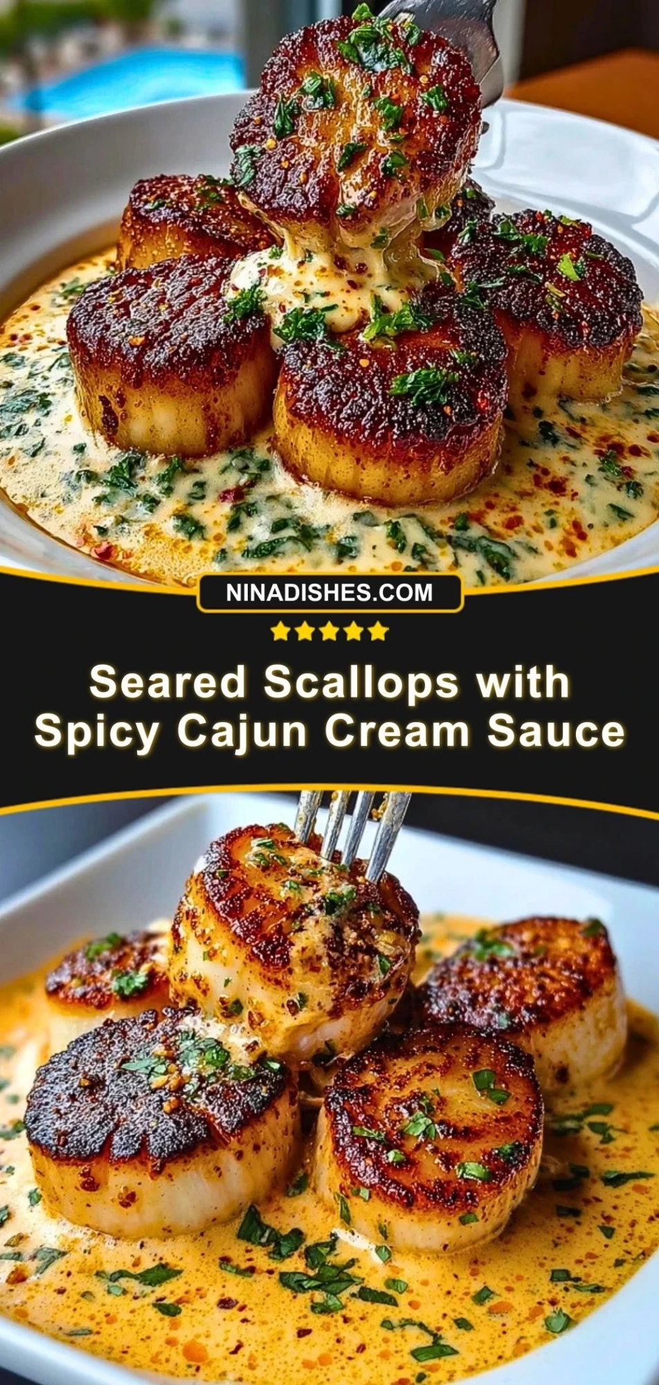 Seared Scallops with Spicy Cajun Cream Sauce Pin 2
