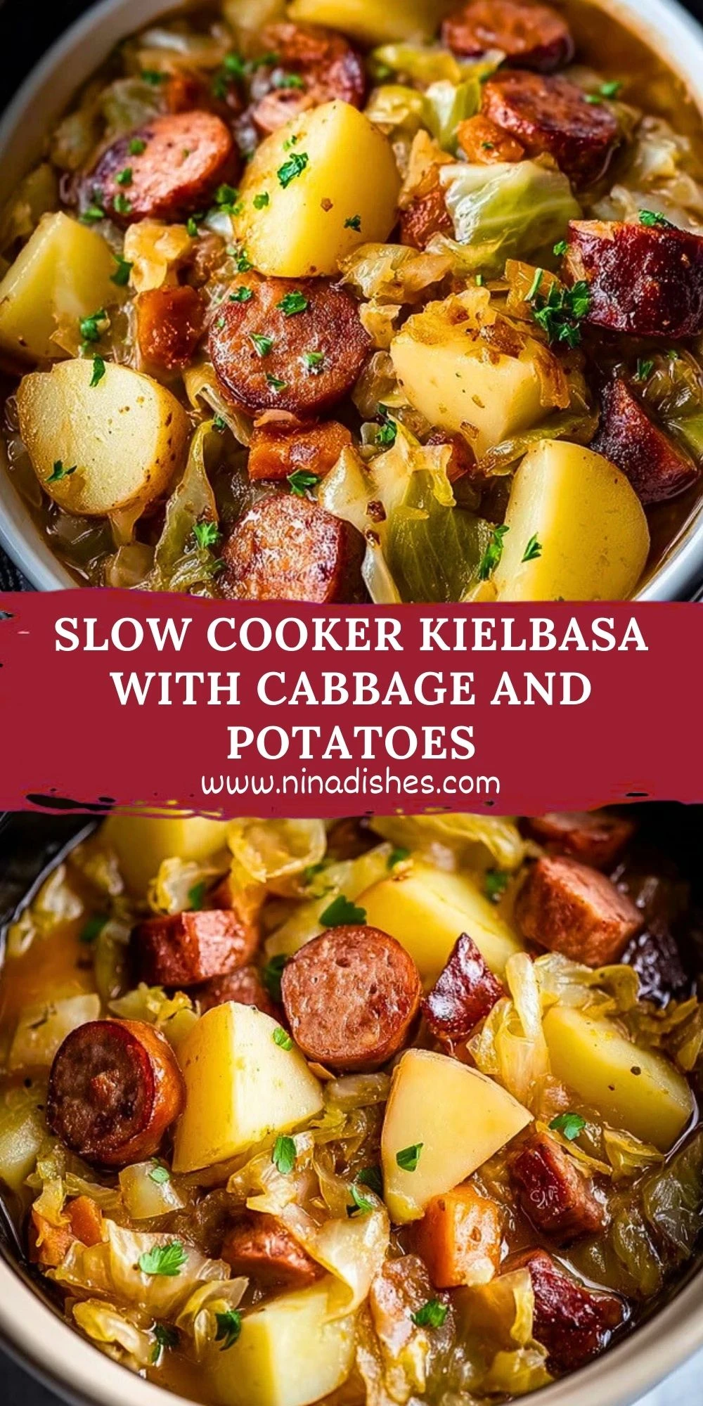 Slow Cooker Kielbasa with Cabbage and Potatoes Pin 1