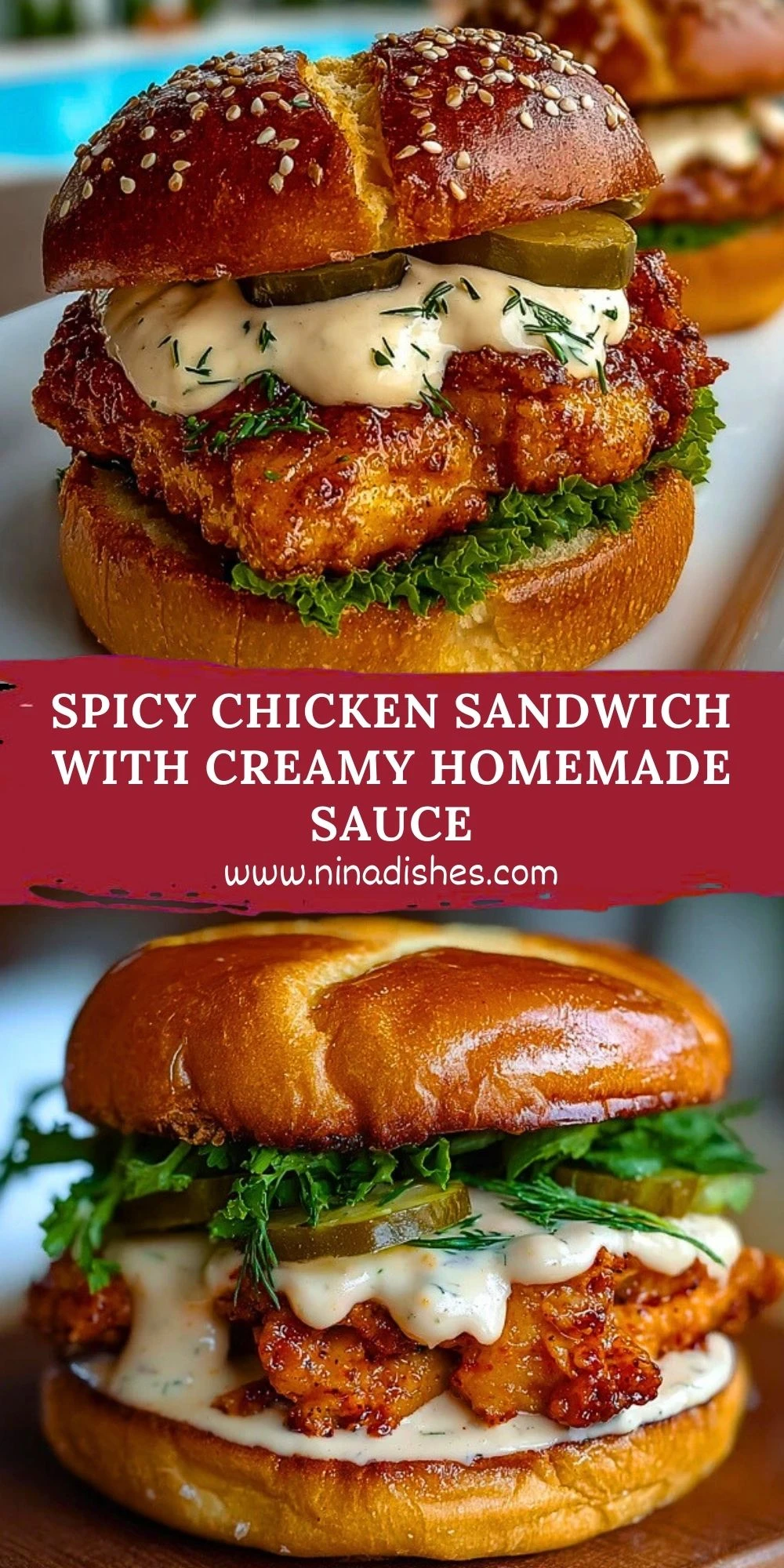 Spicy Chicken Sandwich with Creamy Homemade Sauce Pin 1