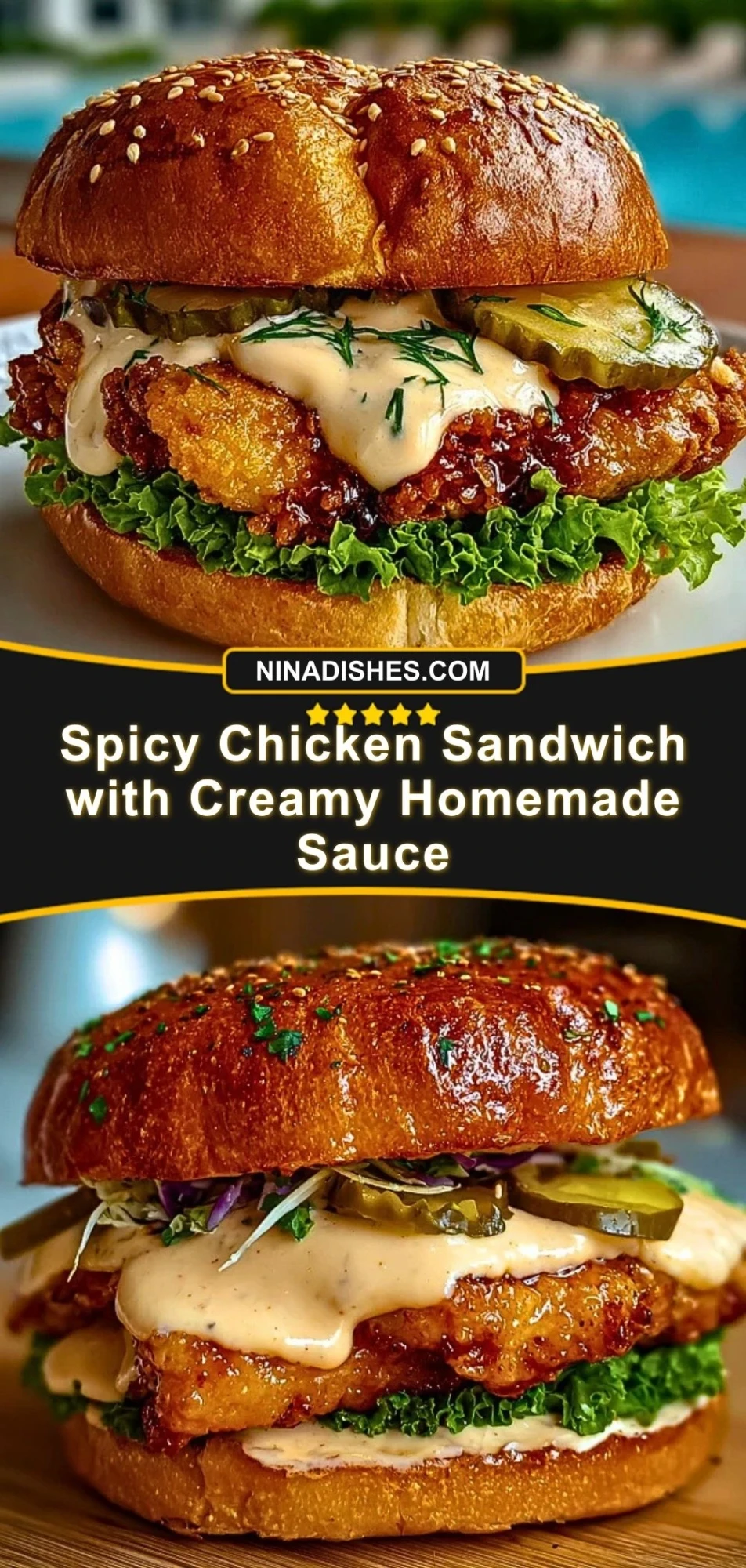 Spicy Chicken Sandwich with Creamy Homemade Sauce Pin 2