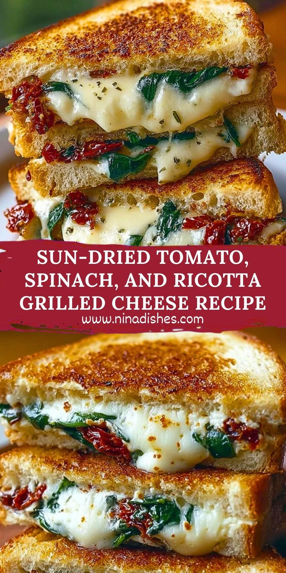 Sun-Dried Tomato, Spinach, and Ricotta Grilled Cheese Recipe Pin 1