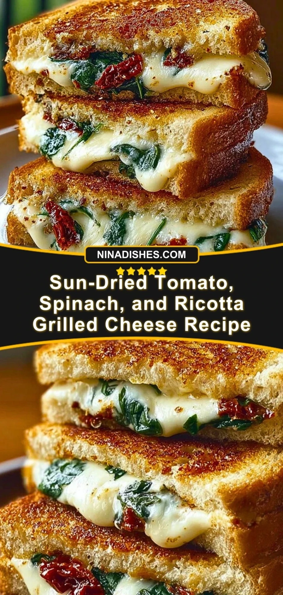 Sun-Dried Tomato, Spinach, and Ricotta Grilled Cheese Recipe Pin 2