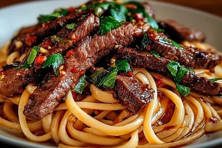 Sweet and Spicy Garlic Steak Pasta 1