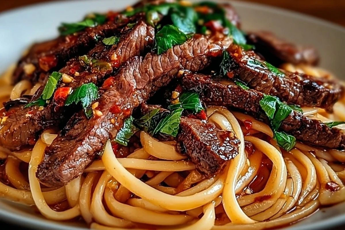 Sweet and Spicy Garlic Steak Pasta 1