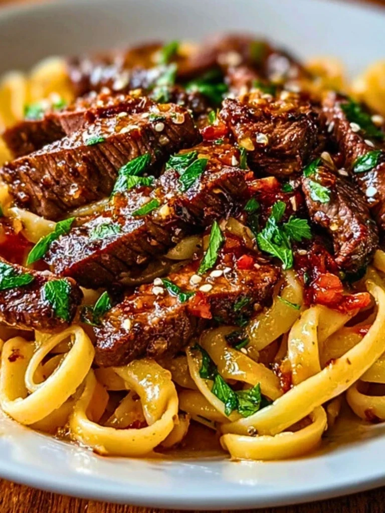 _Sweet and Spicy Garlic Steak Pasta 2