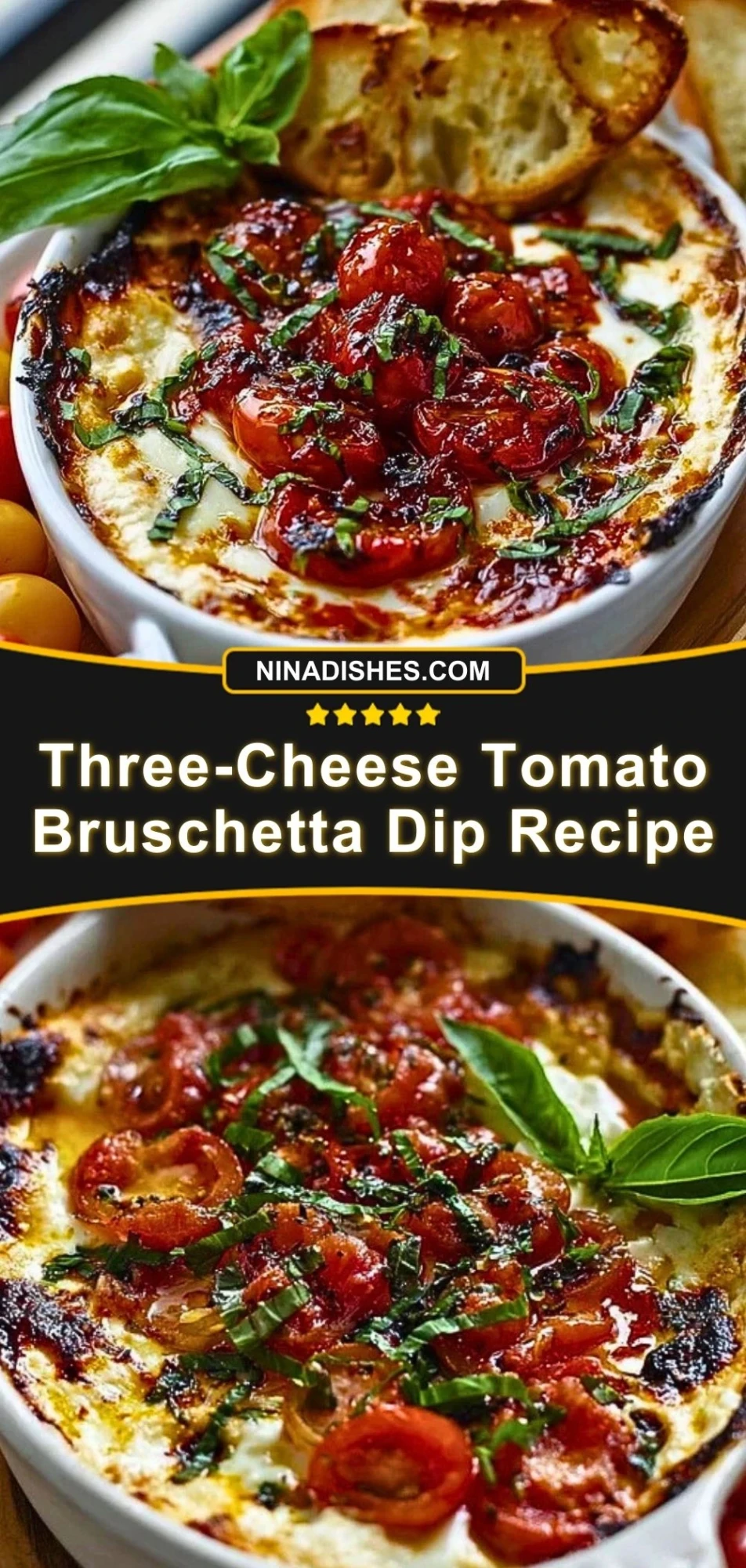 Three-Cheese Tomato Bruschetta Dip Recipe Pin 2