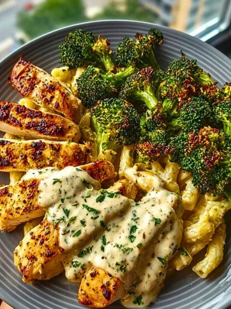 Ultimate Greek Chicken Alfredo Recipe with Crispy Parmesan Broccoli (2)