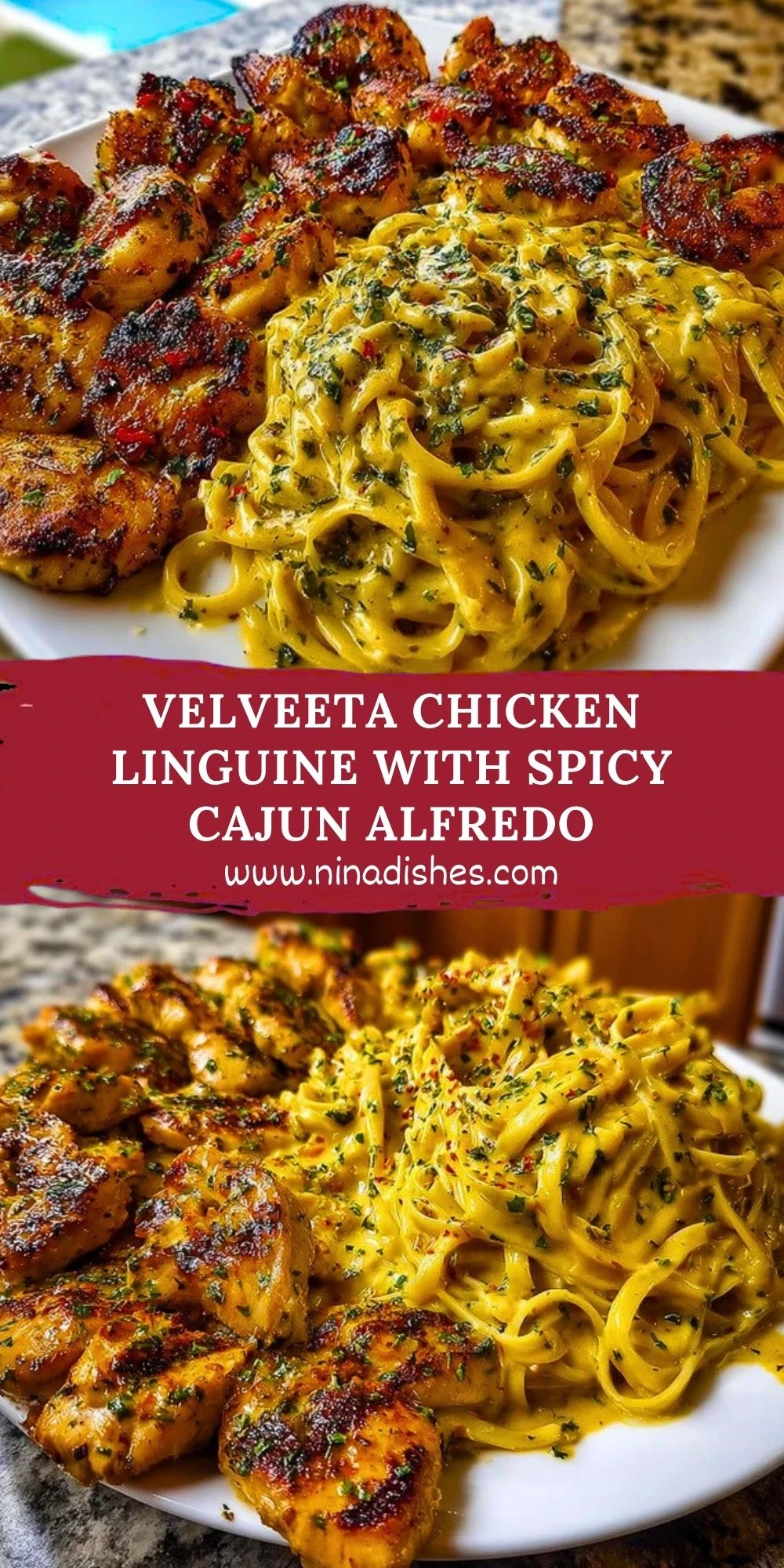 Velveeta Chicken Linguine with Spicy Cajun Alfredo Pin 1