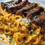 Velveeta Steak Fettuccine with Garlic Butter Cream Sauce 1