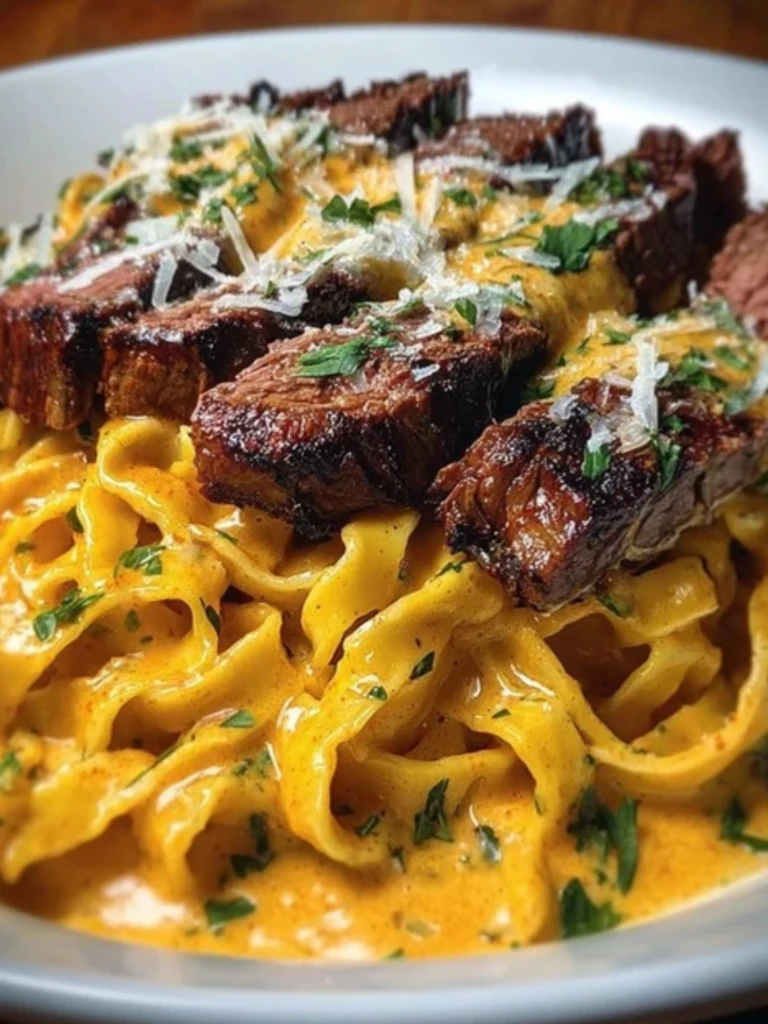 Velveeta Steak Fettuccine with Garlic Butter Cream Sauce 2
