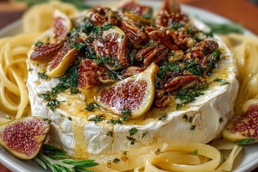 Warm Baked Brie Topped with Figs and Pecans 1