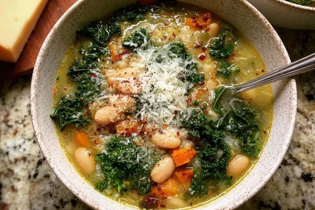 White Bean & Greens Soup Kale, Spinach, and Parmesan 1