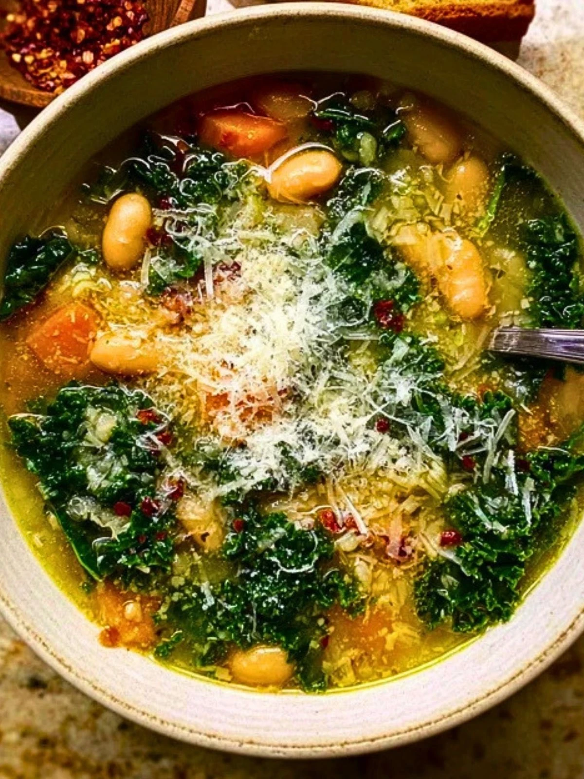 White Bean & Greens Soup Kale, Spinach, and Parmesan 2