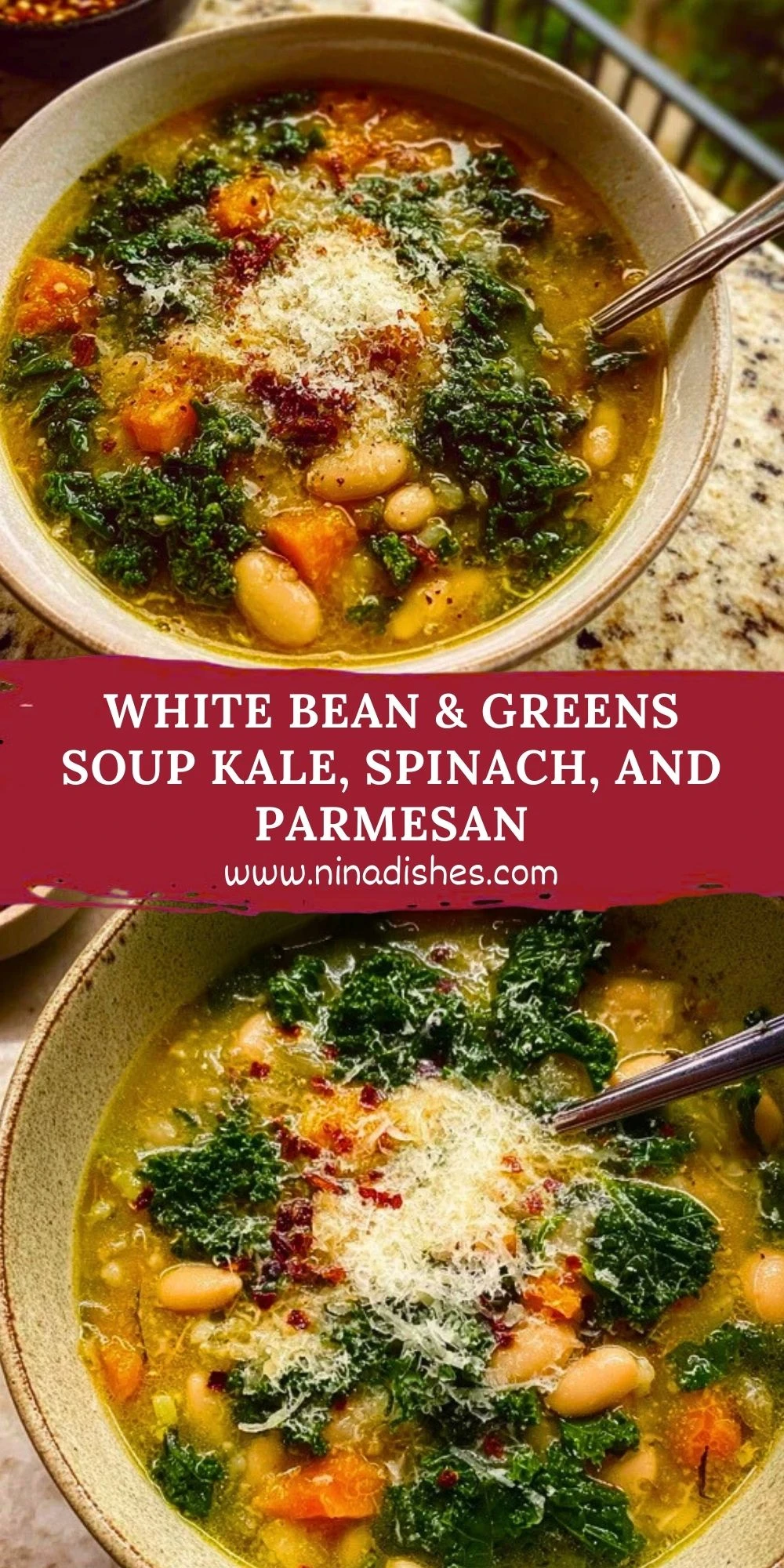 White Bean & Greens Soup Kale, Spinach, and Parmesan Pin 1