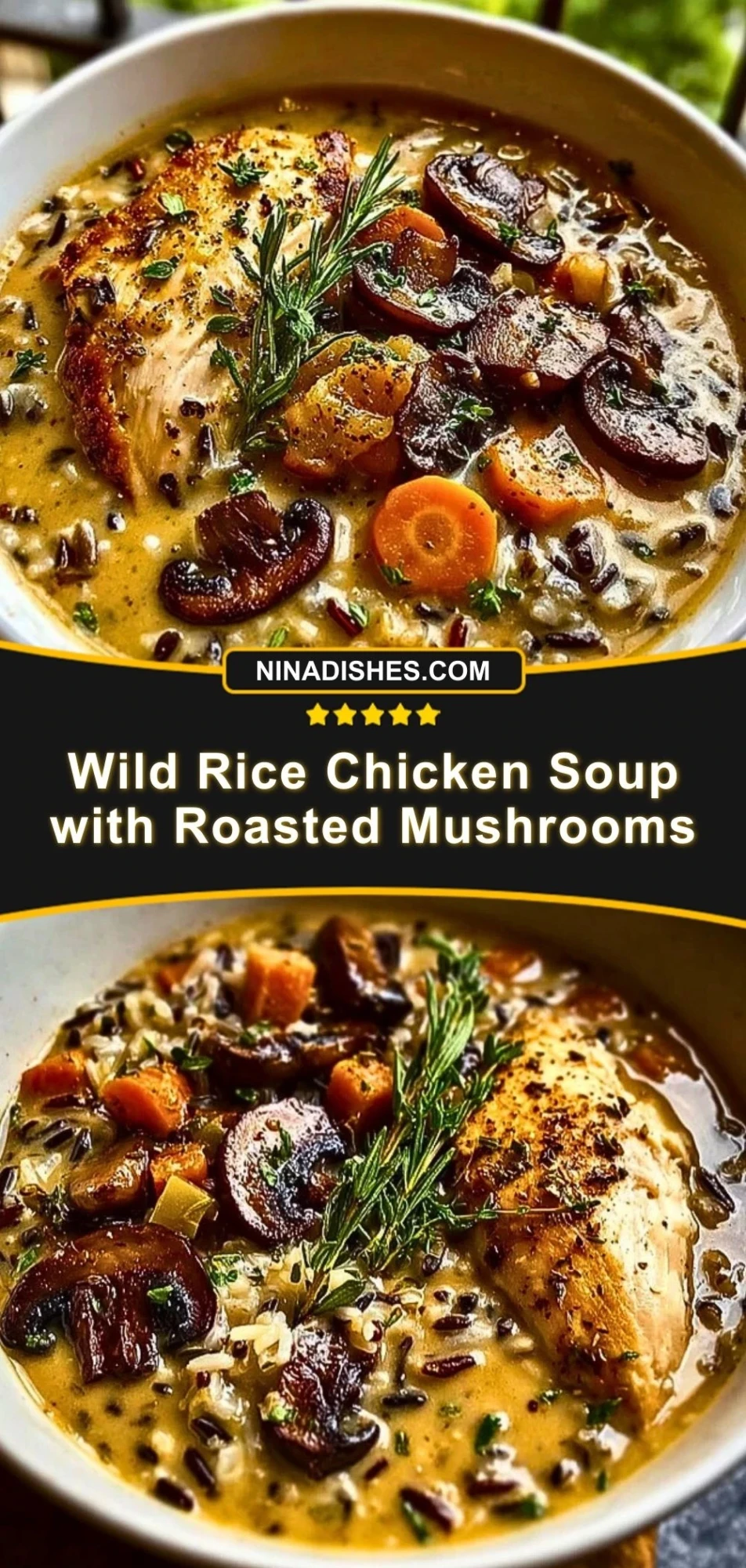 Wild Rice Chicken Soup with Roasted Mushrooms Pin 2