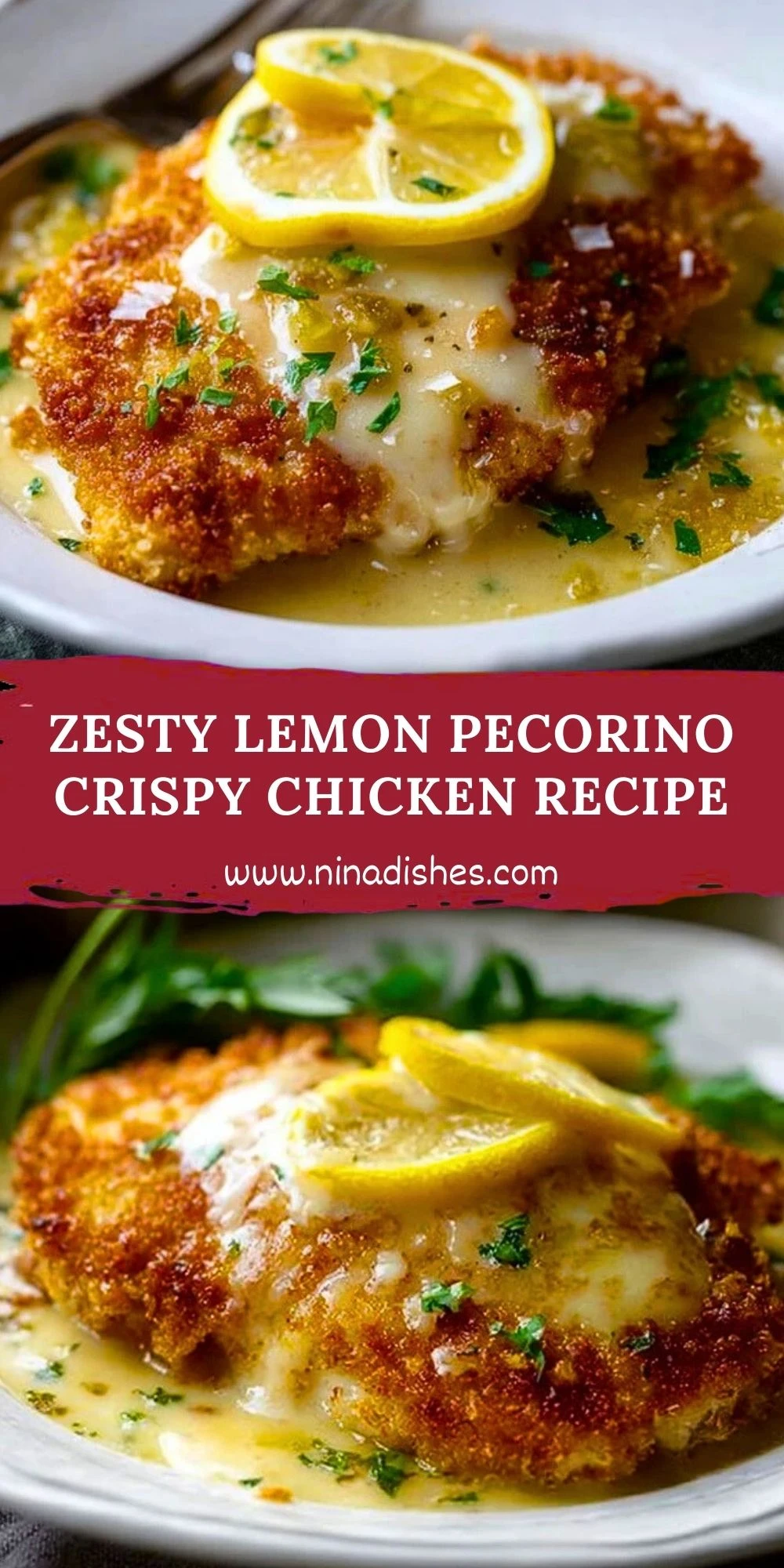 Zesty Lemon Pecorino Crispy Chicken Recipe Pin 1