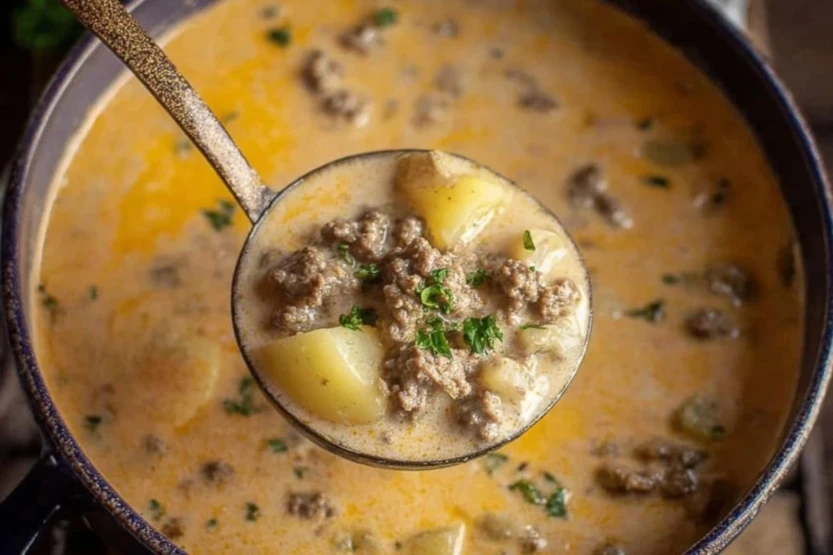 Cheesy Beef and Potato Soup