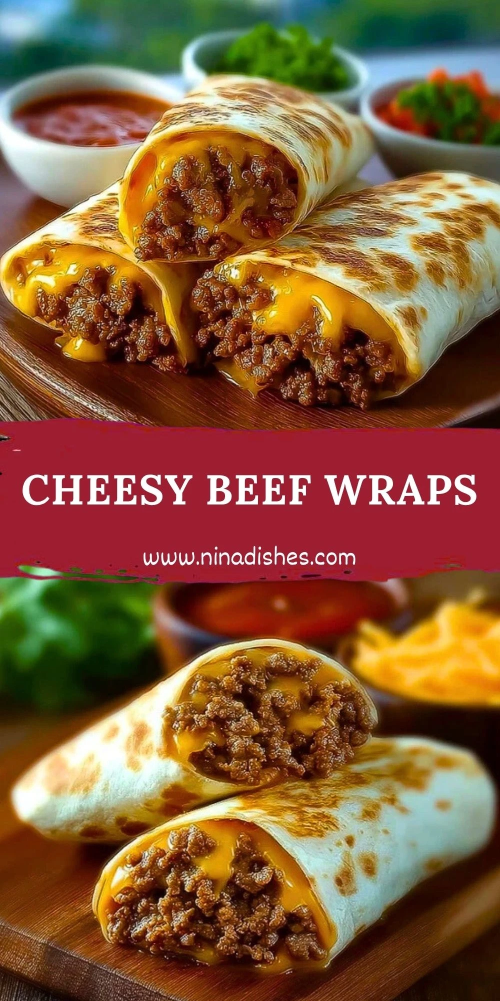 Cheesy Beef Wraps Pin 1