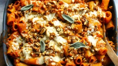 Cheesy Pasta Bake with Pumpkin-Tomato Sauce
