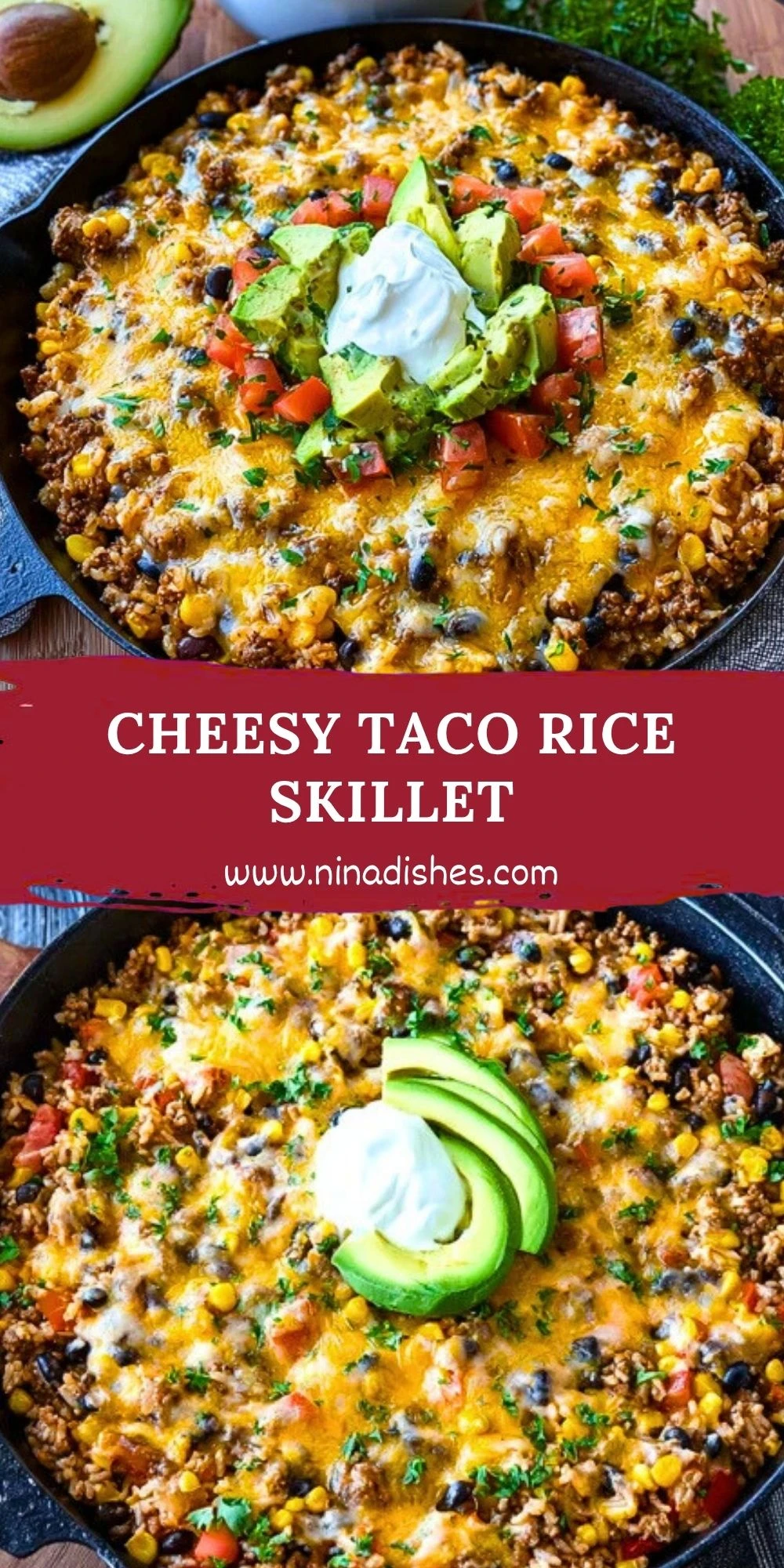 Cheesy Taco Rice Skillet Pin 1