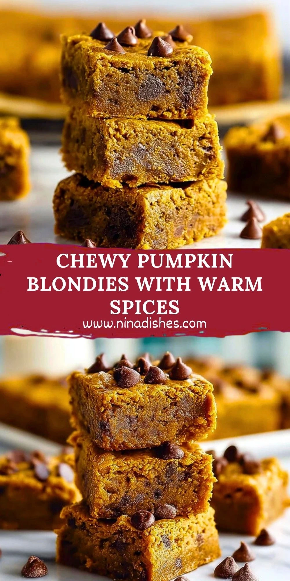 Chewy Pumpkin Blondies with Warm Spices Pin 1