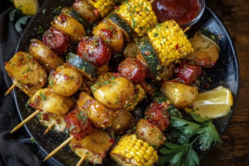 Cowboy Butter Kielbasa and Potato Skewers