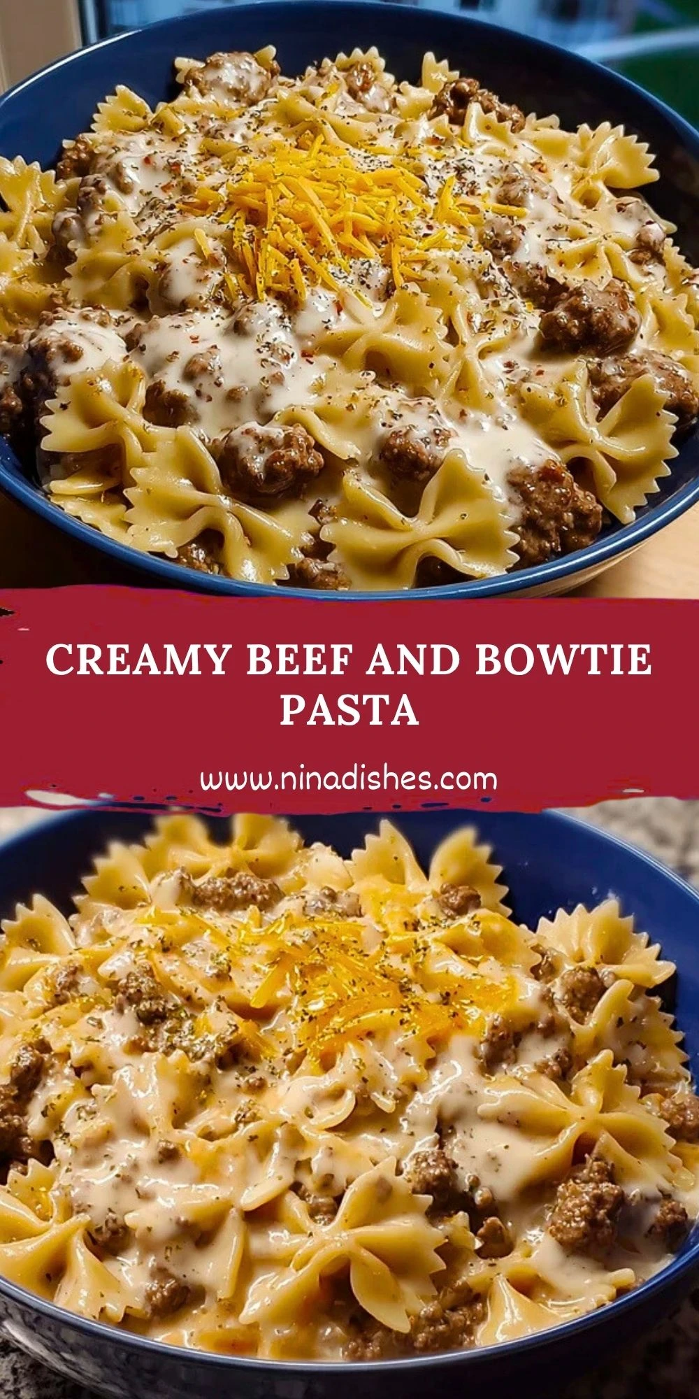 Creamy Beef and Bowtie Pasta Pin 1